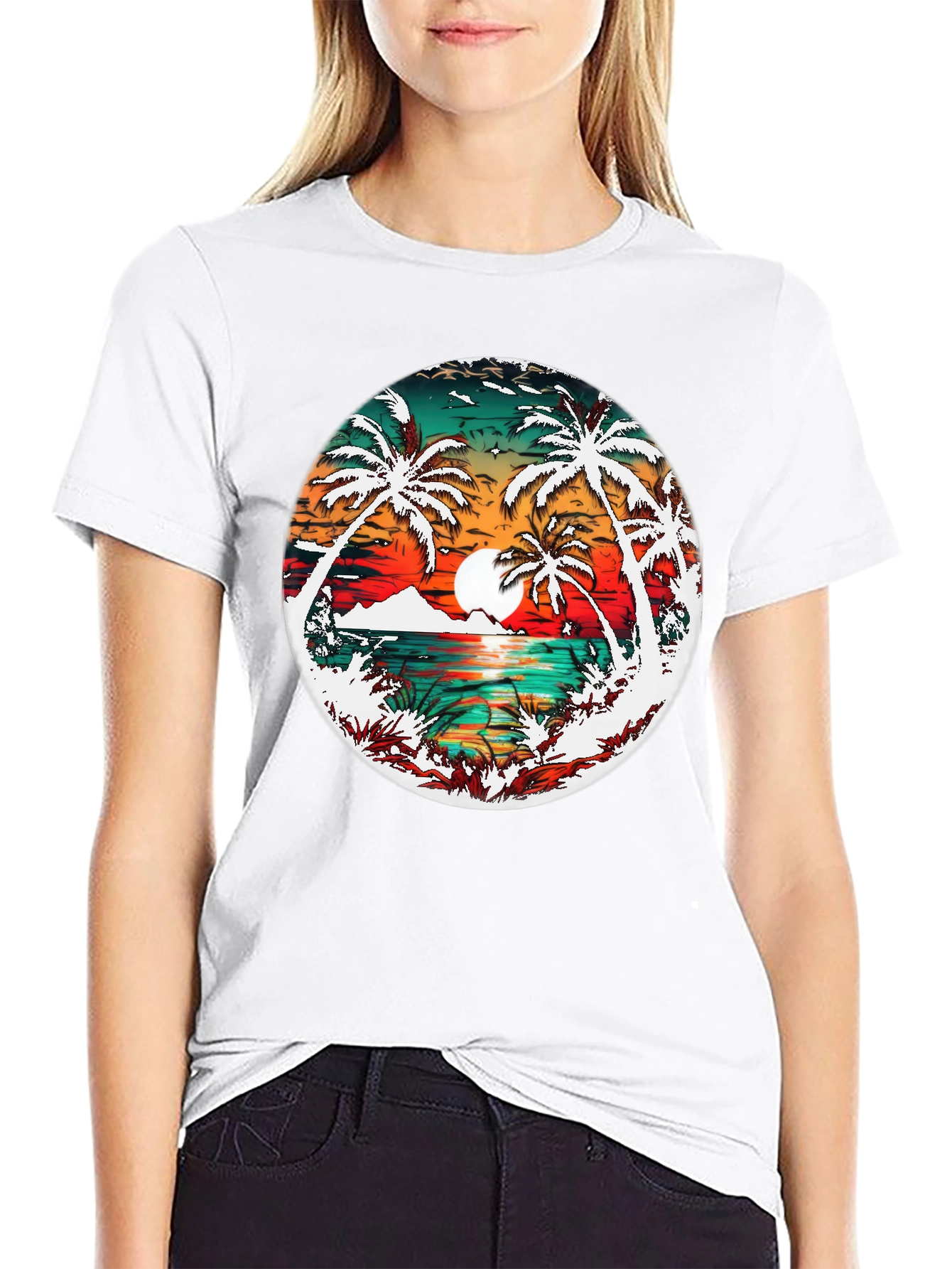 Tropical Sunset Palm Tree Graphic Tee