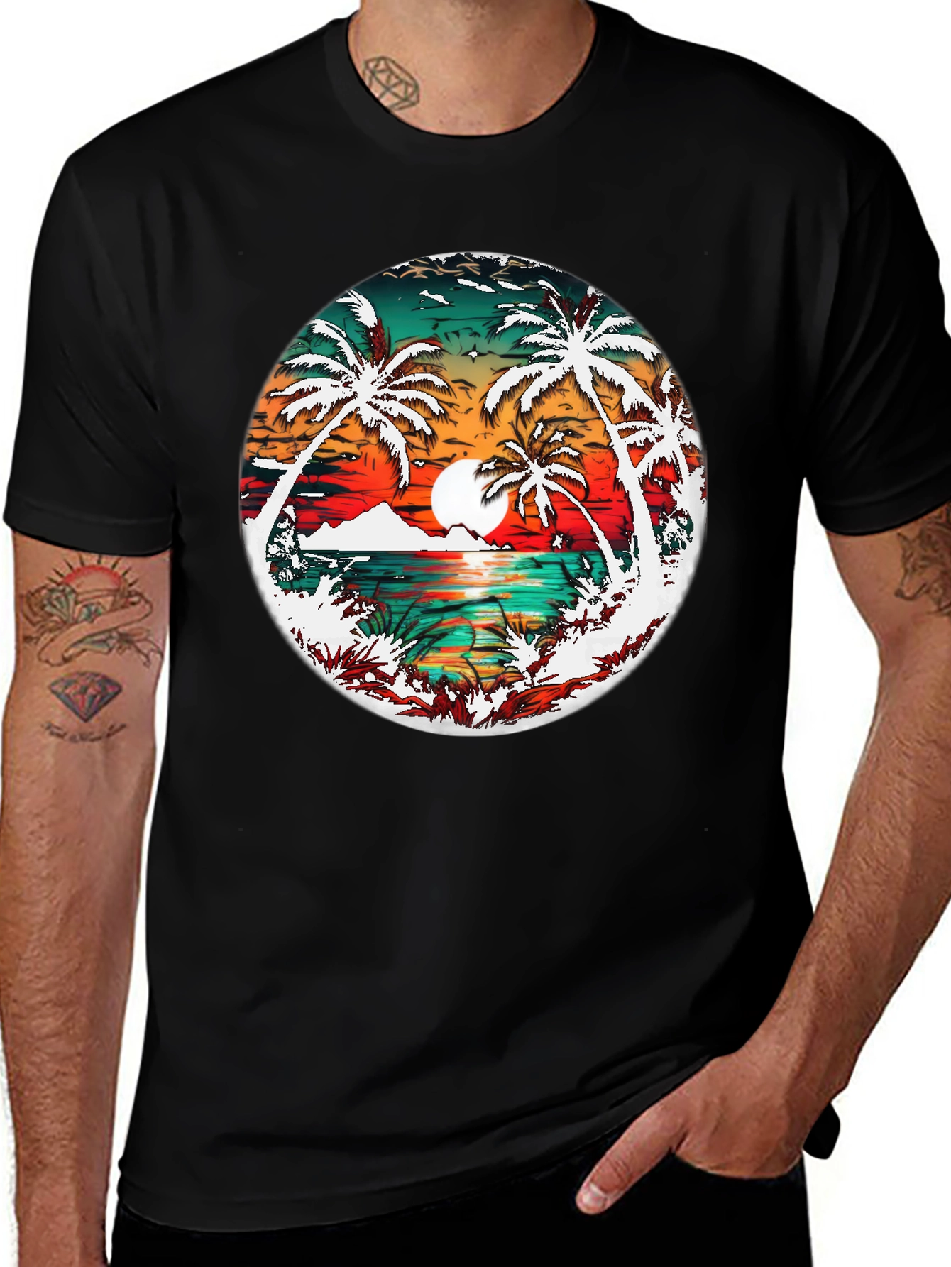 Tropical Sunset Palm Tree Graphic Tee