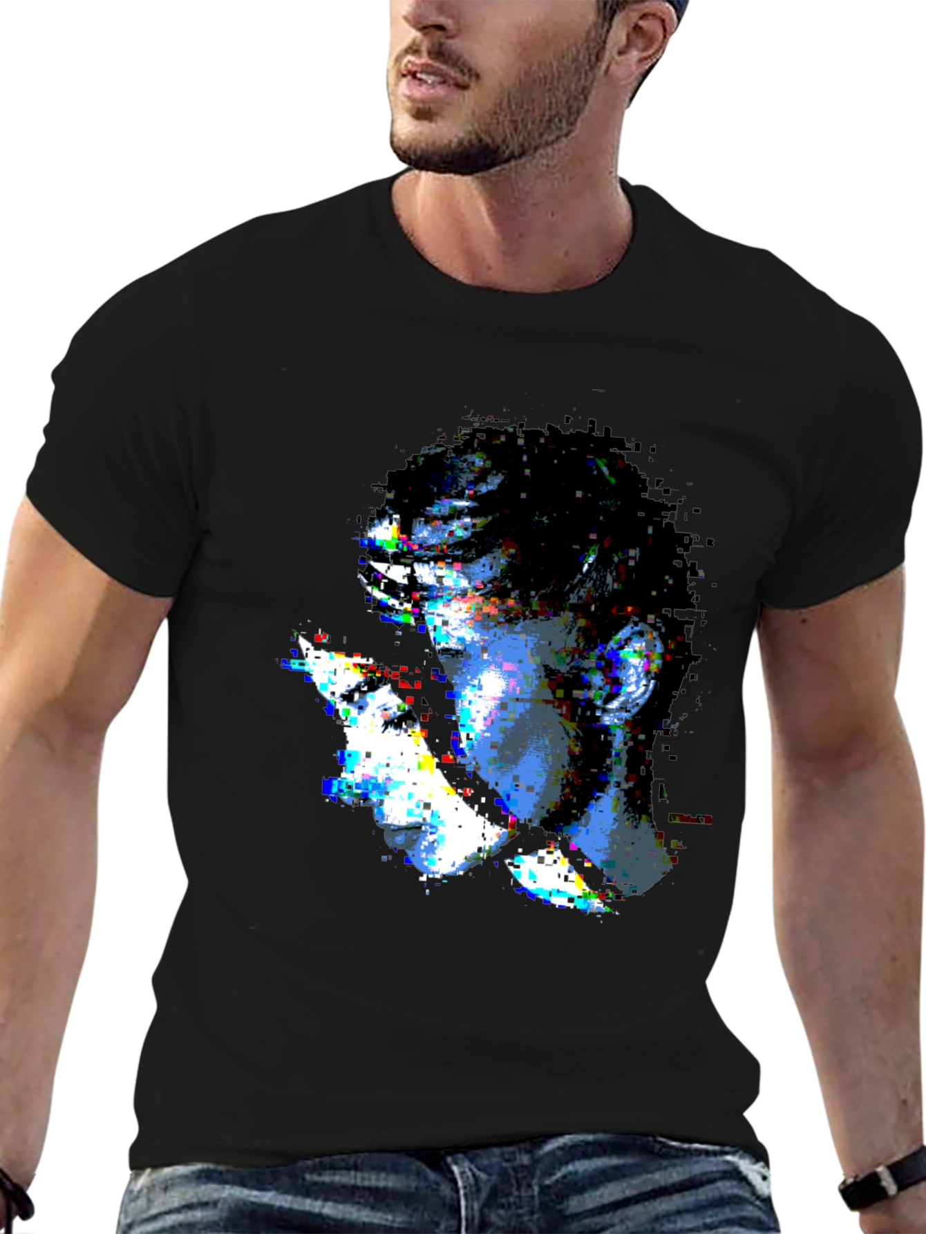 Glitch Art Graphic Black T-Shirt