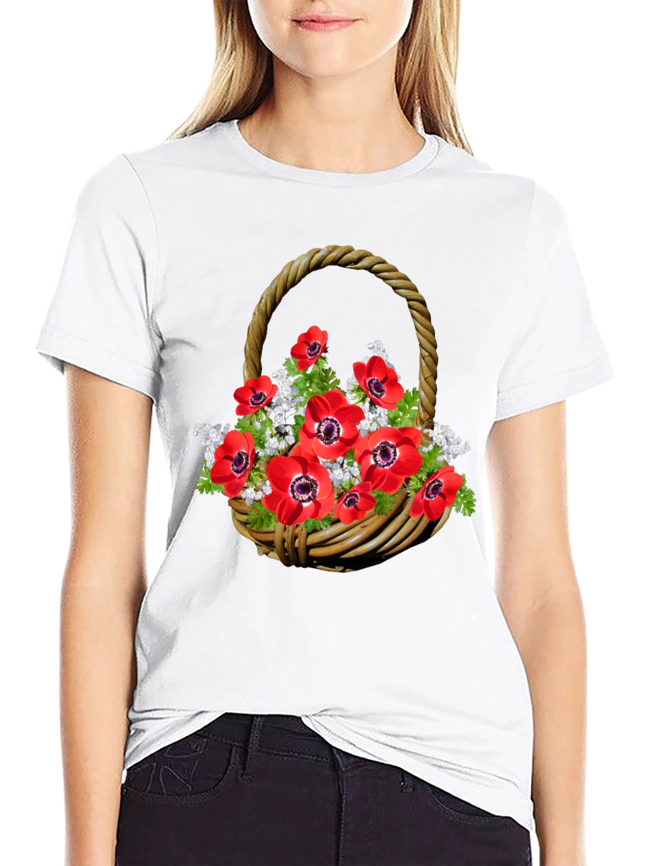 Floral Basket Graphic Tee - Casual Style