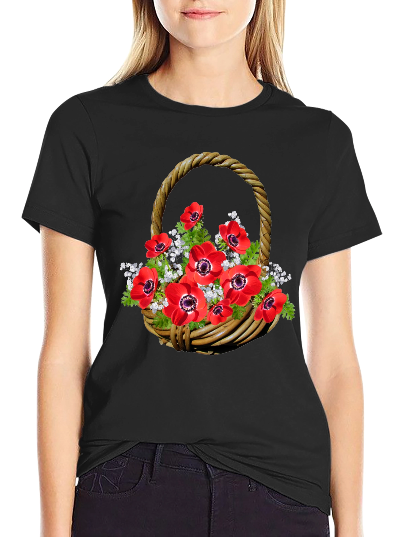 Floral Basket Graphic Tee - Casual Style