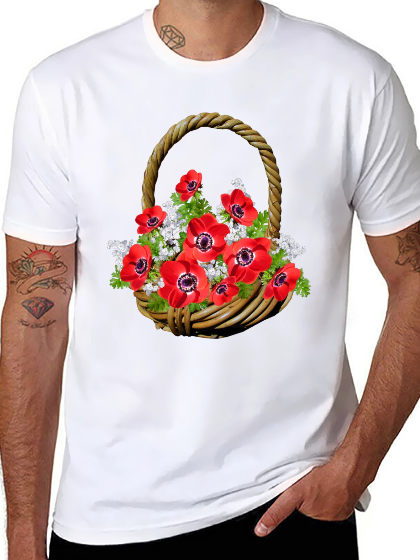 Floral Basket Graphic Tee - Casual Style