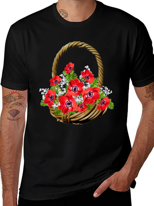 Floral Basket Graphic Tee - Casual Style