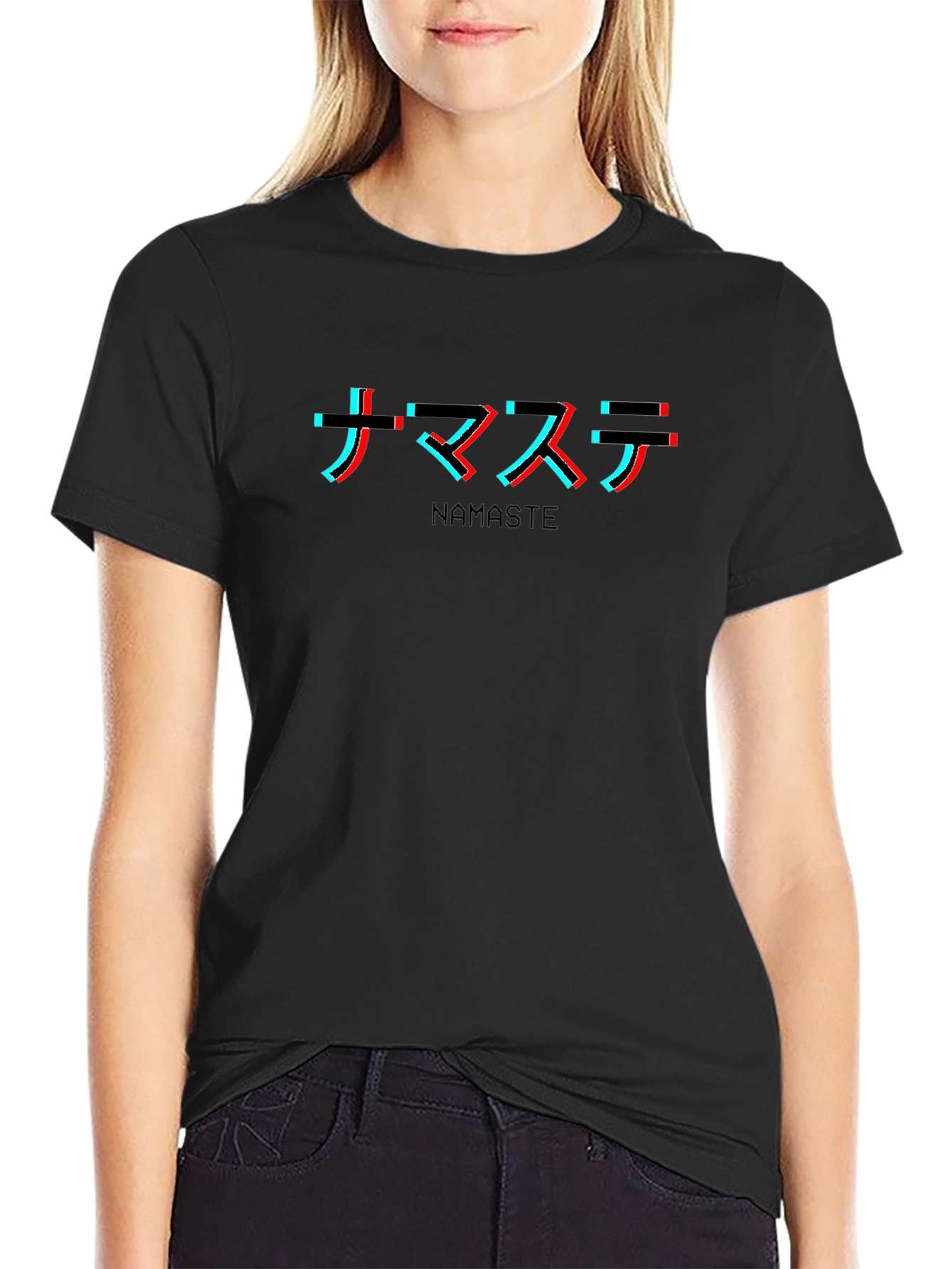 Namaste Glitch Graphic T-Shirt - Black