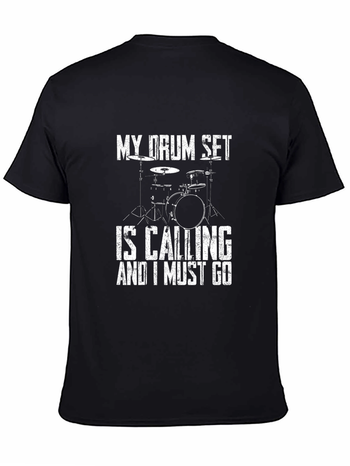 Drum Set Calling Black Graphic T-Shirt