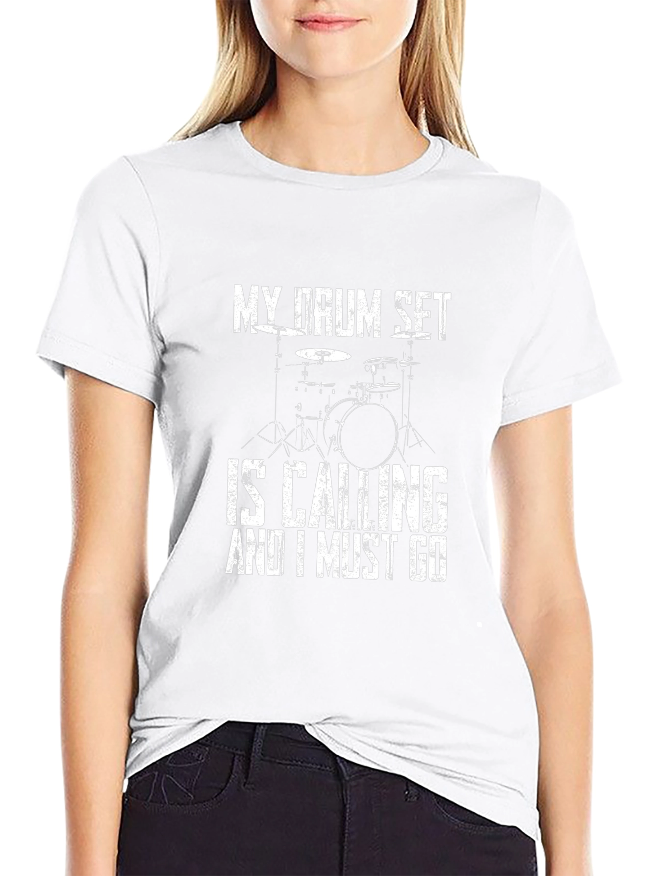 Drum Set Calling Black Graphic T-Shirt