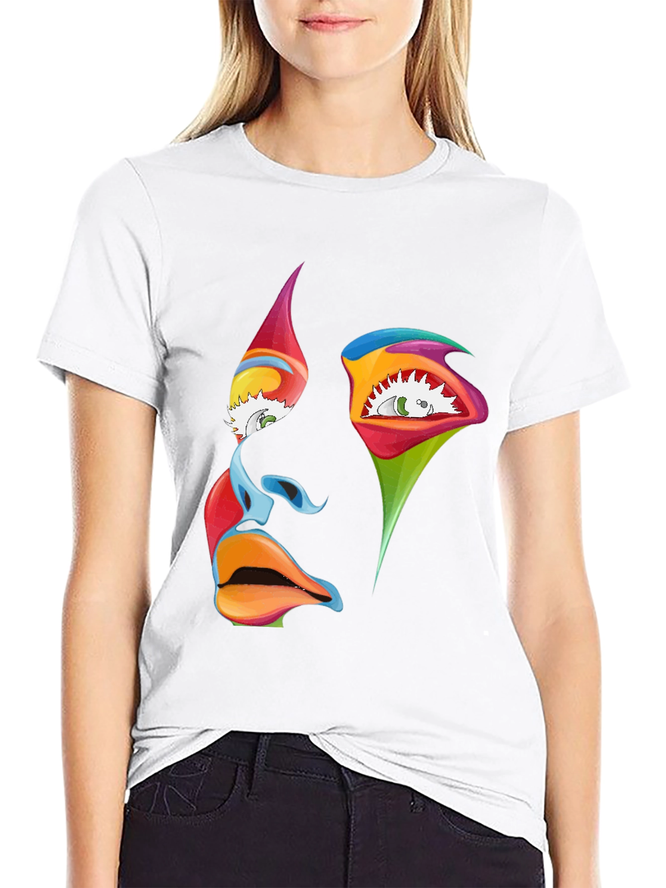 Abstract Face Graphic Black T-Shirt