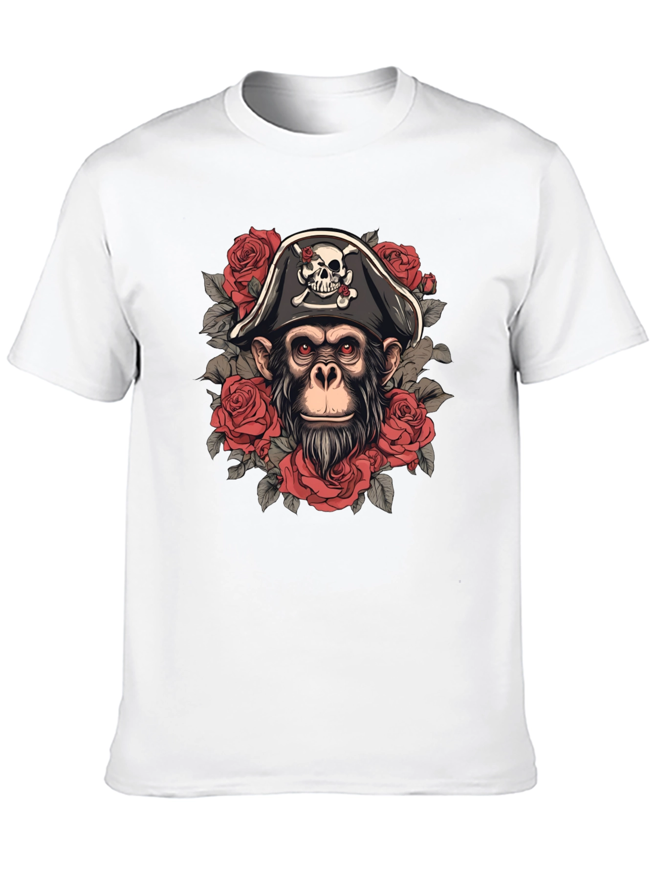 Pirate Monkey T-Shirt - Skull & Roses Graphic Tee