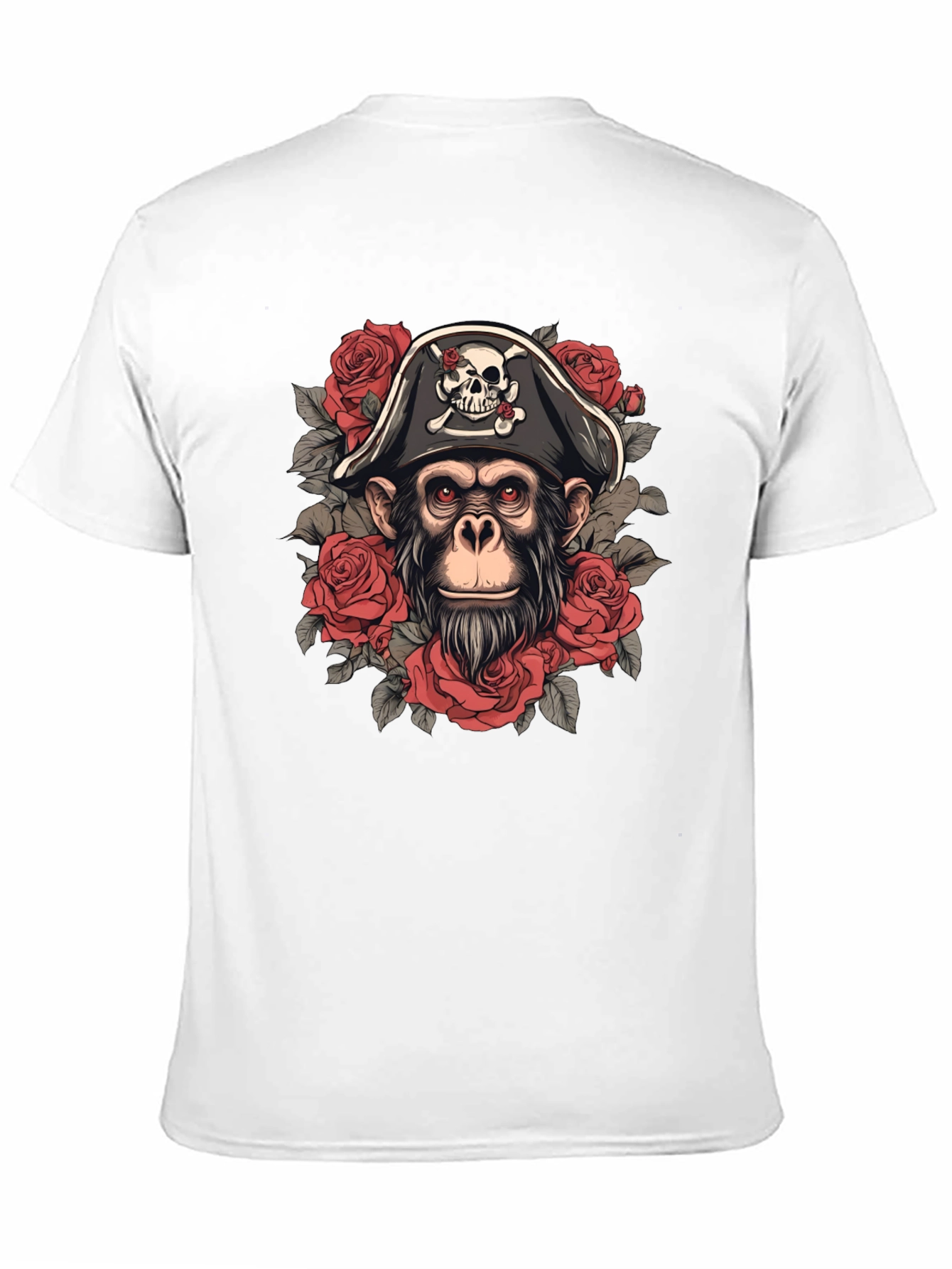 Pirate Monkey T-Shirt - Skull & Roses Graphic Tee
