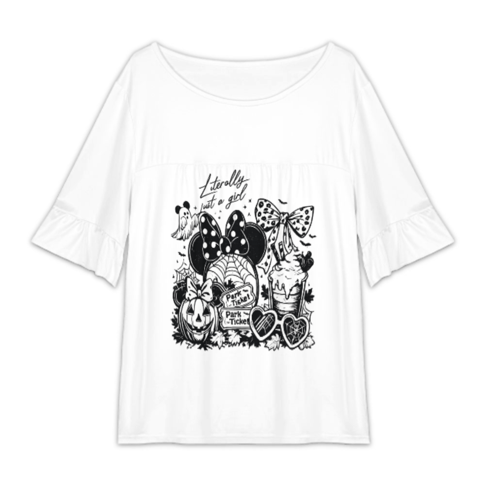 Spooky Park Girl Halloween Graphic Tee, Cute Pumpkin Bow Shirt, Fall Festival Aesthetic T-Shirt, Ghost Theme Casual Top, Autumn Vacation Outfit for Women(z657)