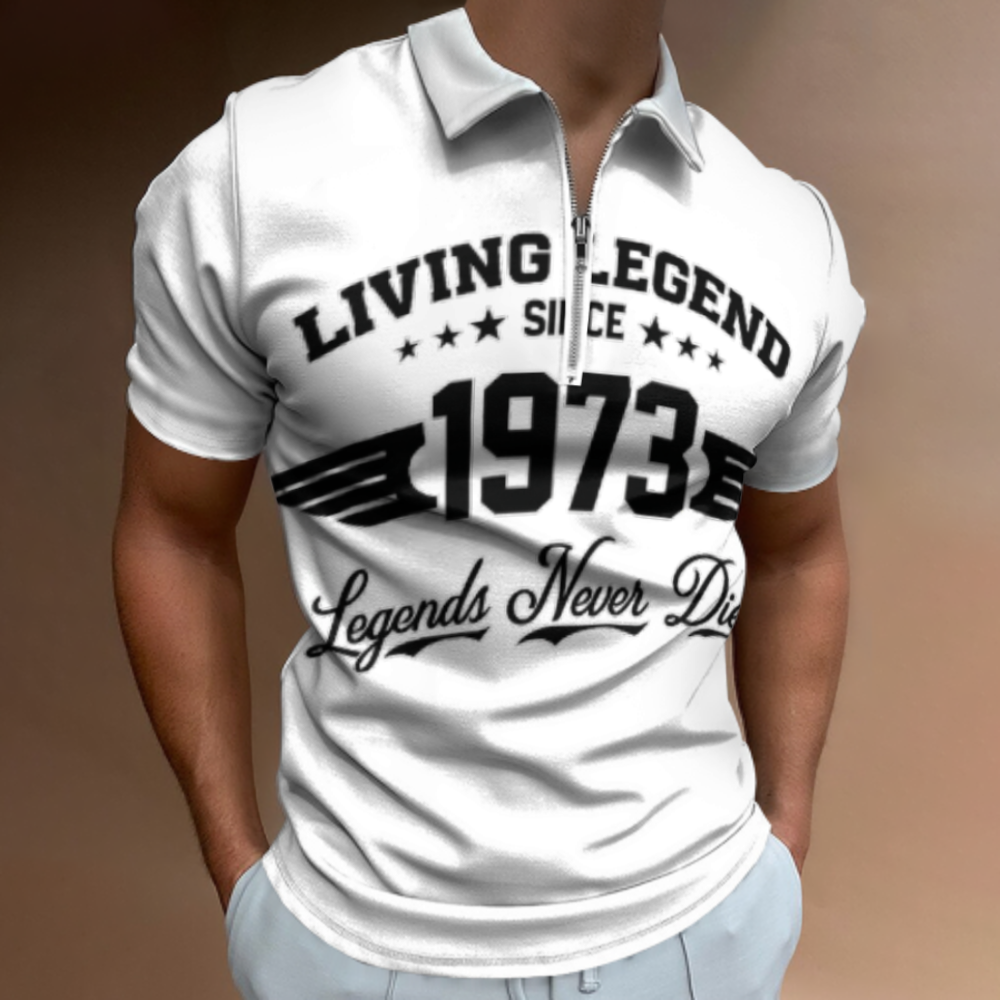 Living Legend Since 1973 Polo Shirt, Vintage Birthday Graphic Tee, Legends Never Die Zip Collar Shirt, Retro Classic Men’s Statement Top(z762)