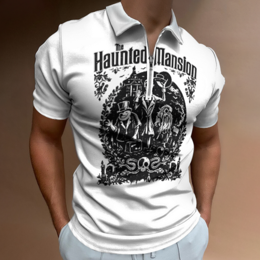 The Haunted Mansion Gothic Graphic Polo Shirt – Spooky Vintage Horror Quarter Zip Streetwear Tee(z766)