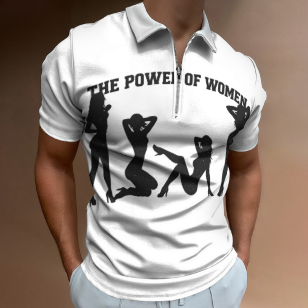 The Power of Women Graphic Polo Shirt for Men – Bold Feminine Silhouette Print Quarter Zip Casual Streetwear Tee(z763)