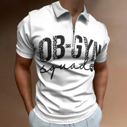 OB-GYN Squad Leopard Print Graphic Polo Shirt – Cute Medical Team Quarter Zip Casual Tee(z767)