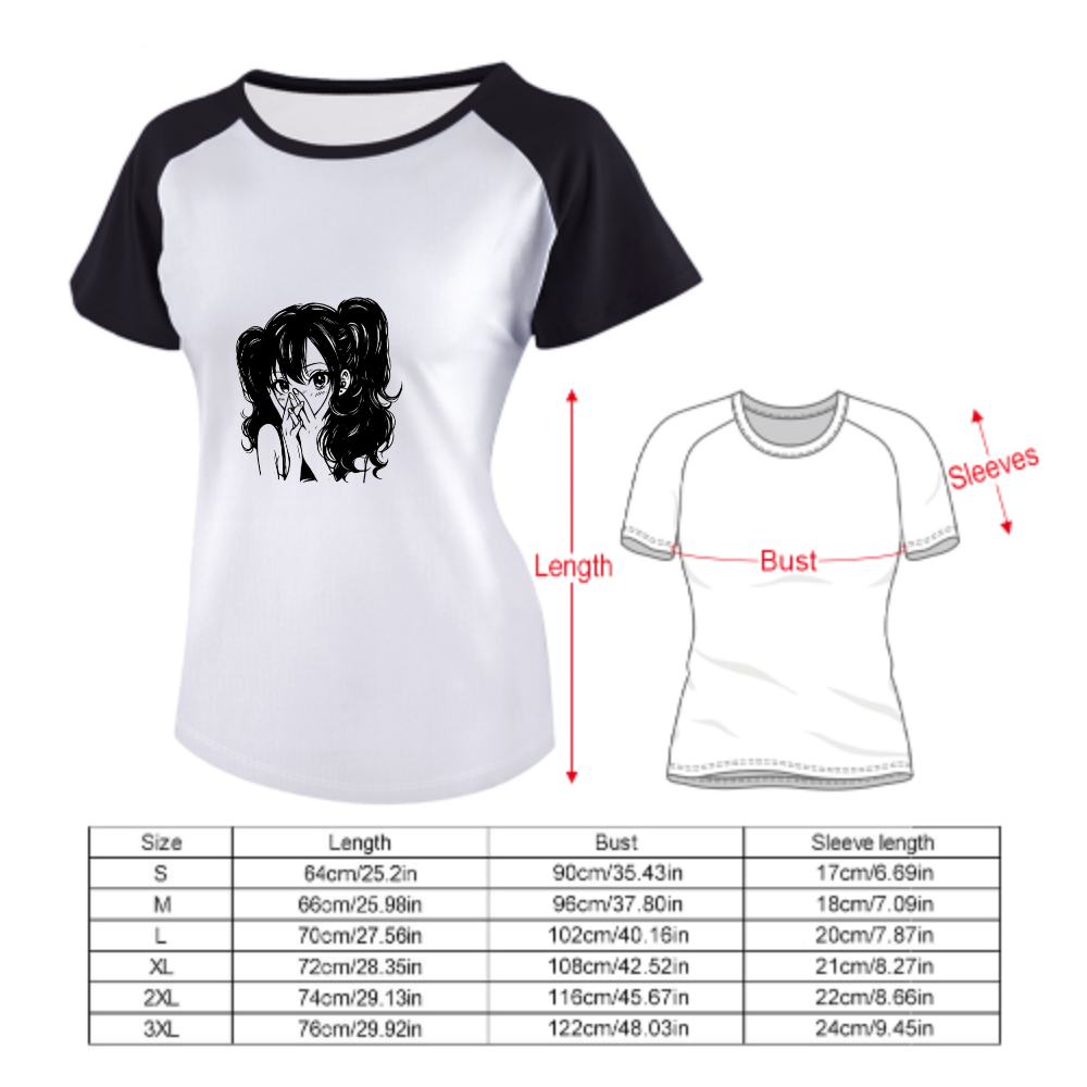 Cute Manga Girl Graphic Tee, Kawaii Anime Aesthetic Shirt, Black and White Japanese Style Streetwear Top for Women(z756)