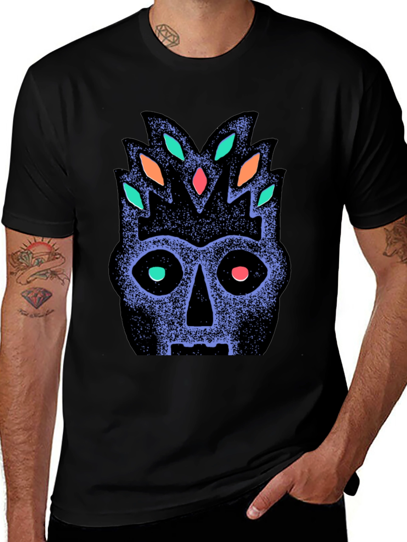 Tribal Mask Graphic Tee - Black Cotton Comfort