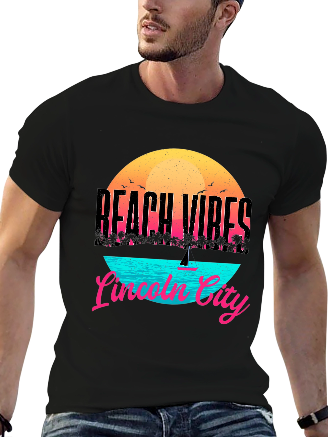 Beach Vibes Lincoln City T-Shirt - Black