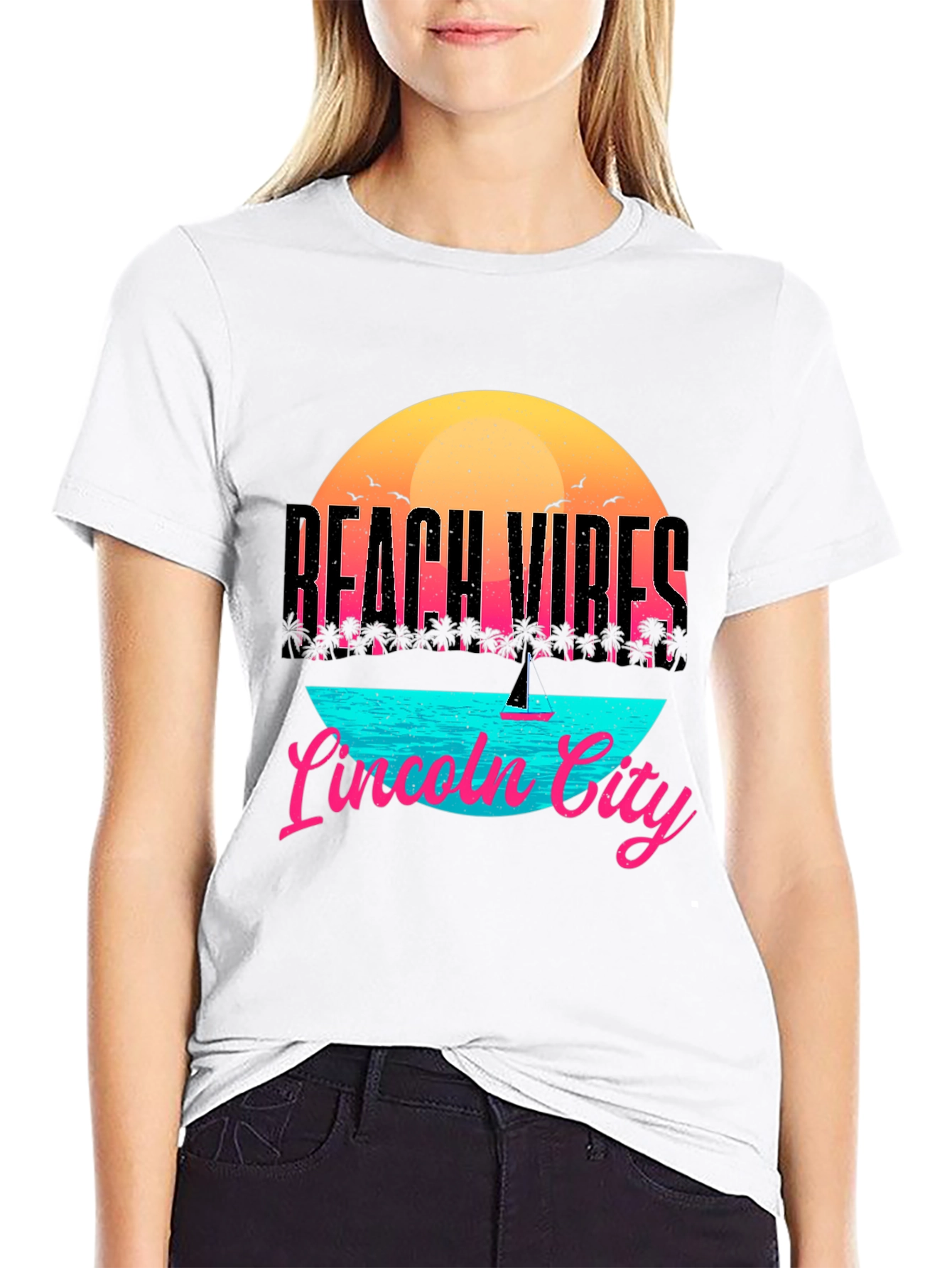 Beach Vibes Lincoln City T-Shirt - Black
