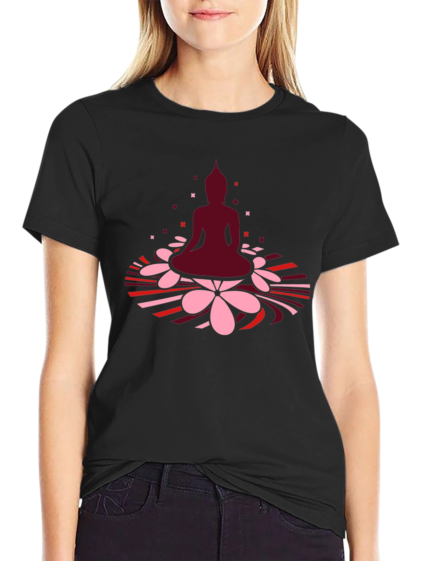 Buddha Lotus Graphic Tee - Black Cotton T-Shirt