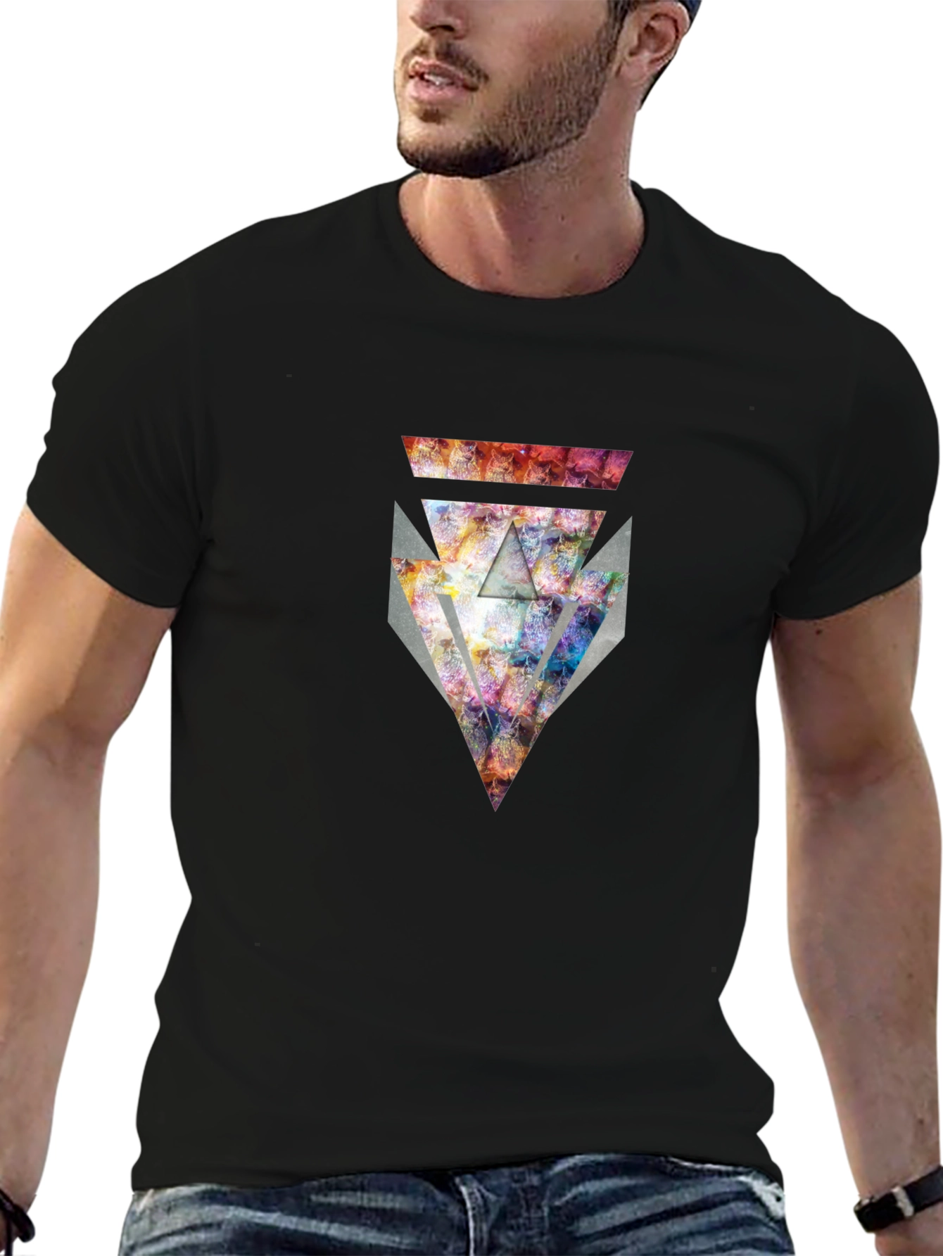 Abstract Geometric Graphic Print Black T-Shirt