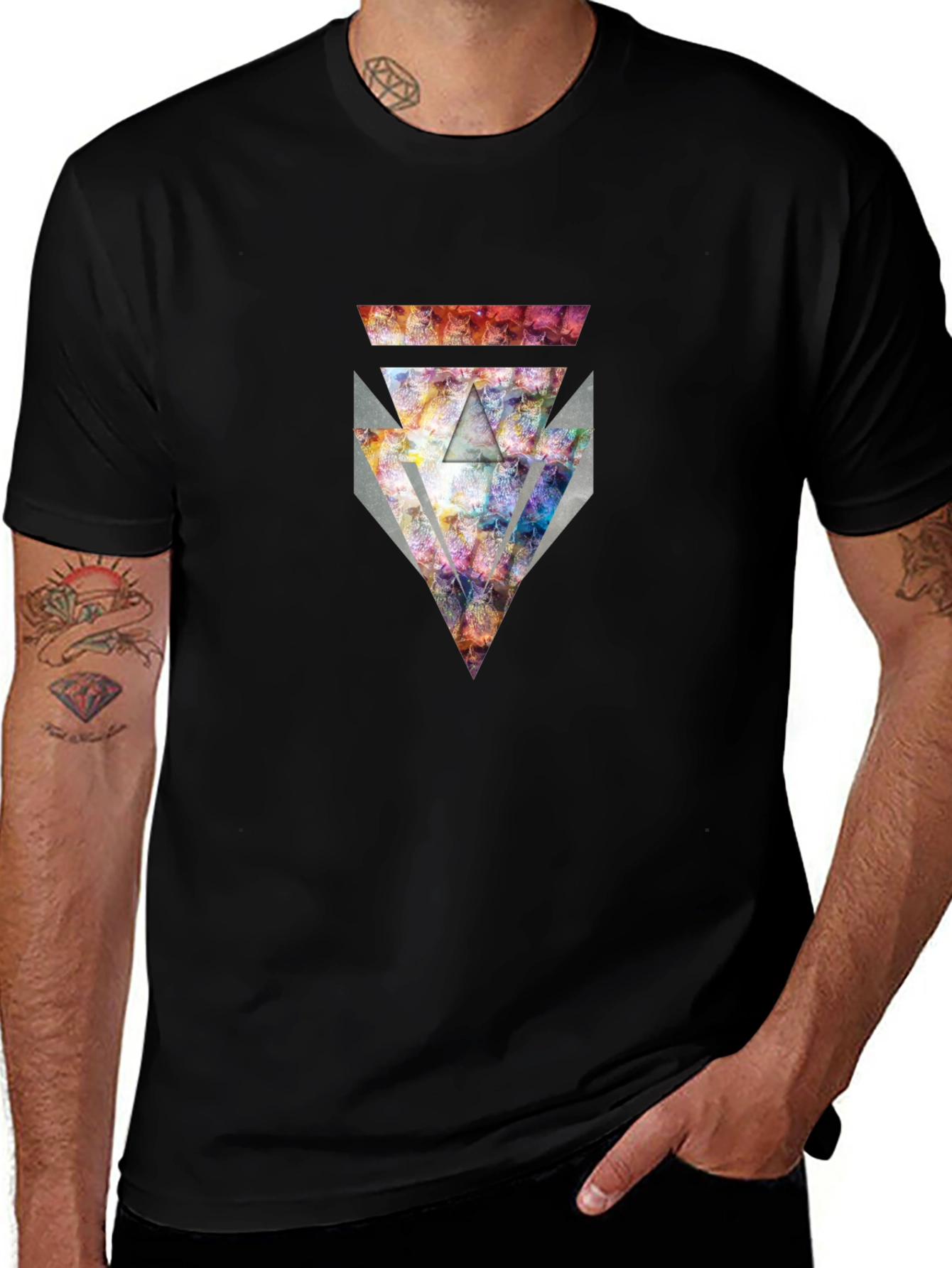 Abstract Geometric Graphic Print Black T-Shirt