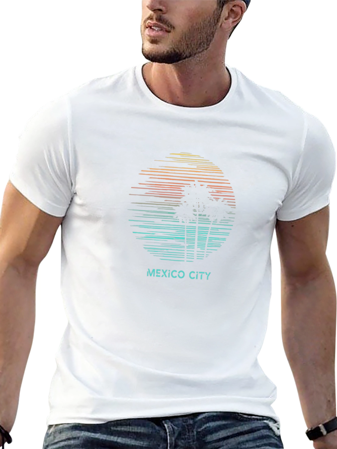 Mexico City Sunset Palm Tree T-Shirt - Black