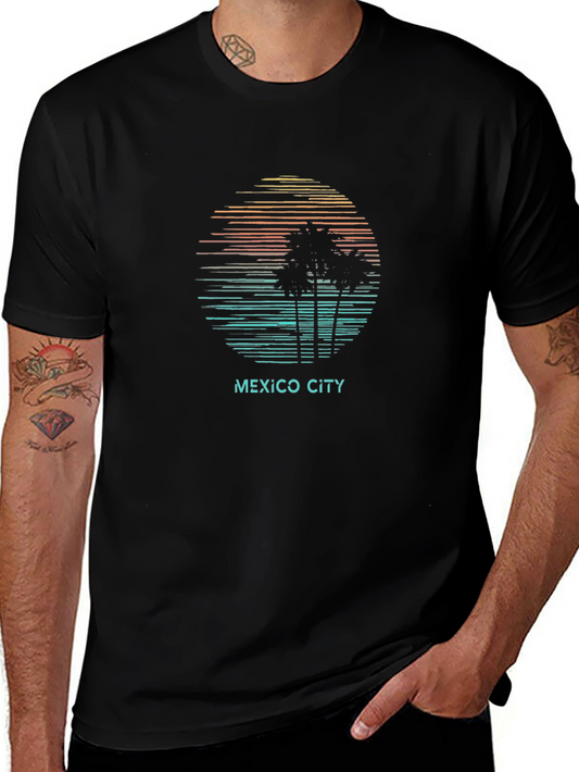 Mexico City Sunset Palm Tree T-Shirt - Black