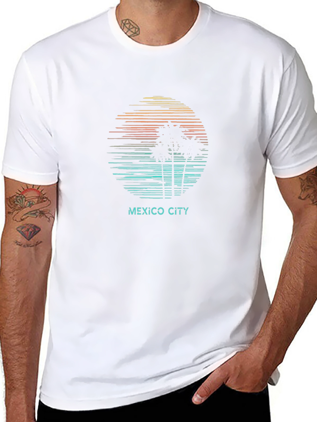 Mexico City Sunset Palm Tree T-Shirt - Black