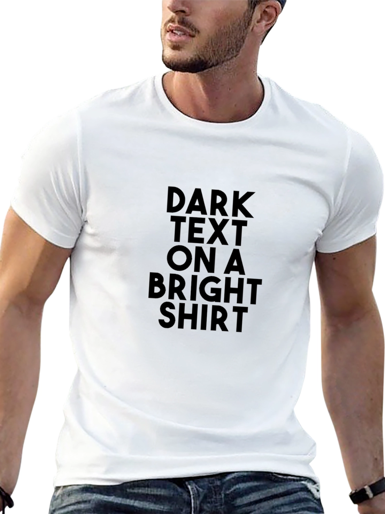 Bold Statement Tee: Dark Text on Bright Shirt