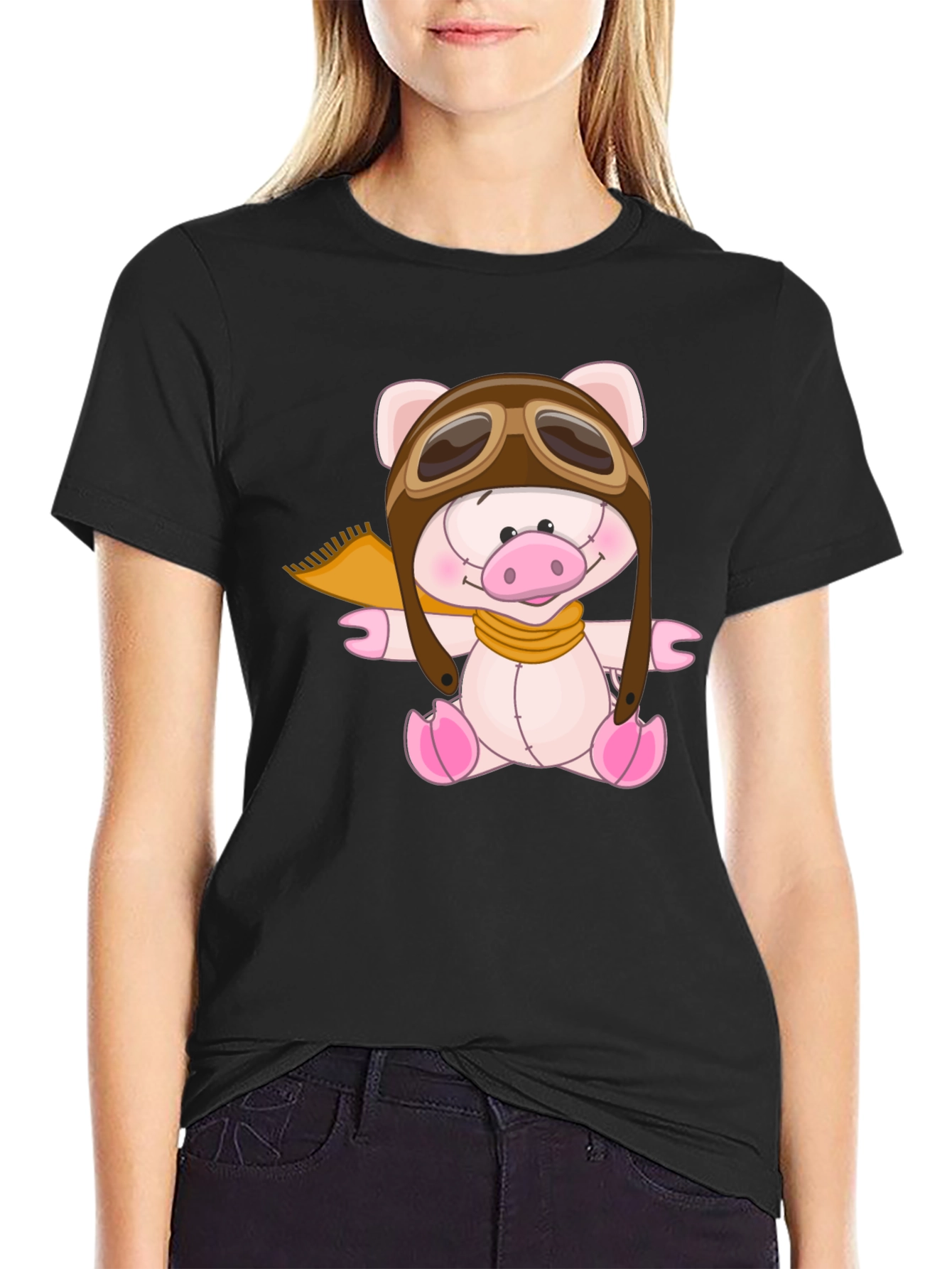 Pilot Pig Black T-Shirt