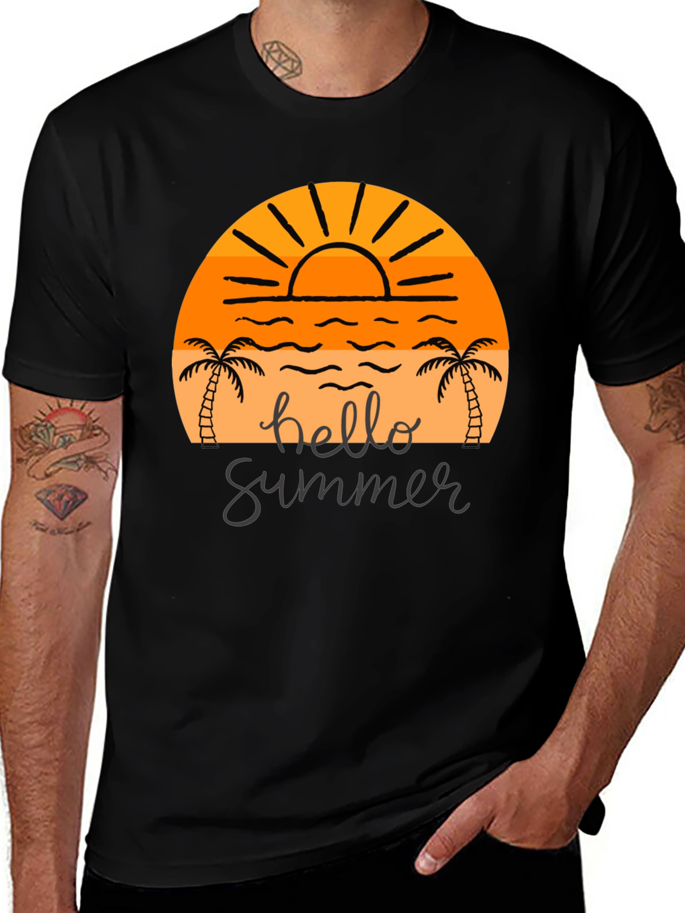 Hello Summer Graphic Tee - Black Cotton T-Shirt