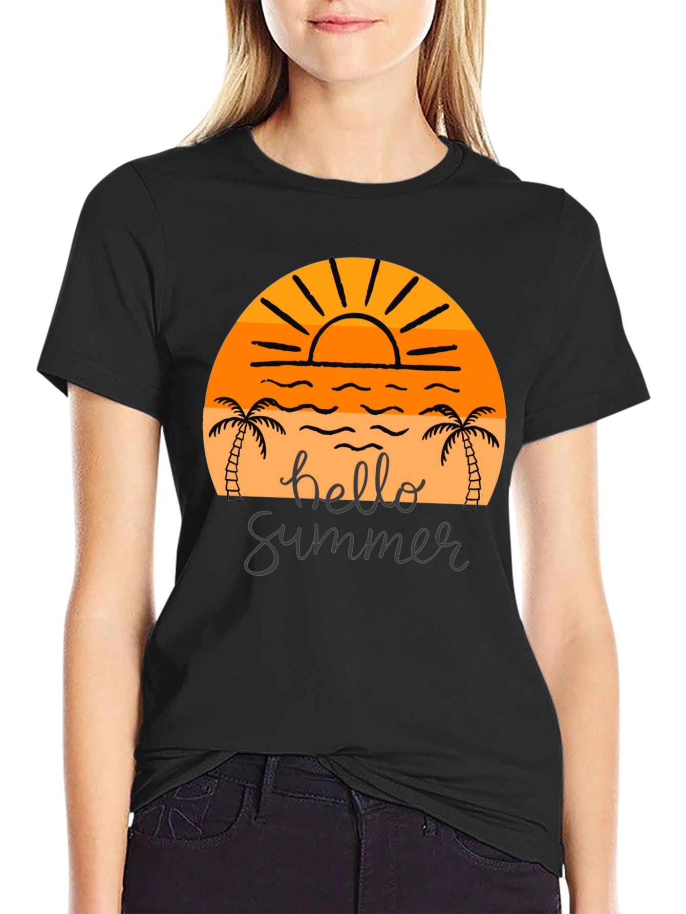 Hello Summer Graphic Tee - Black Cotton T-Shirt