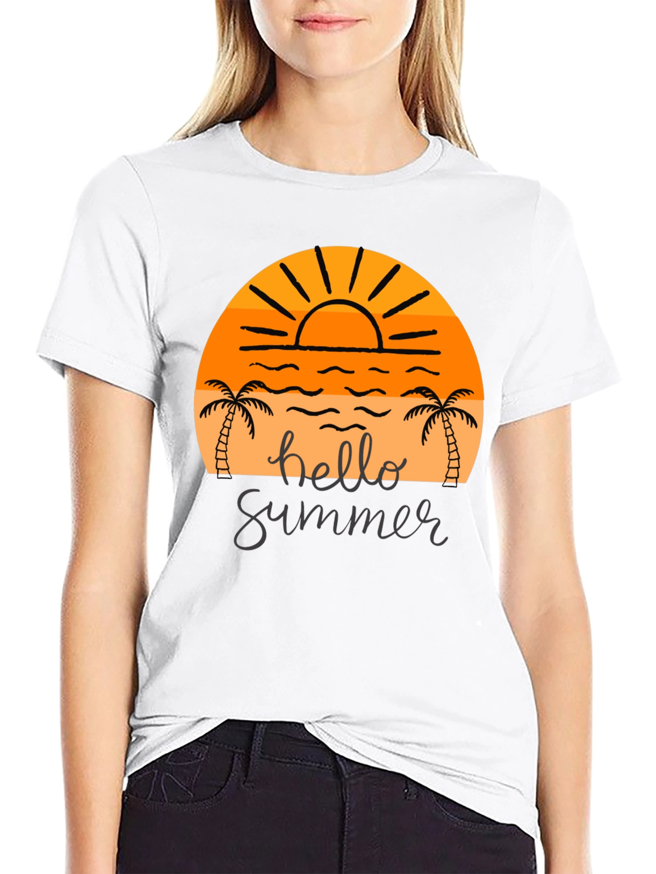 Hello Summer Graphic Tee - Black Cotton T-Shirt