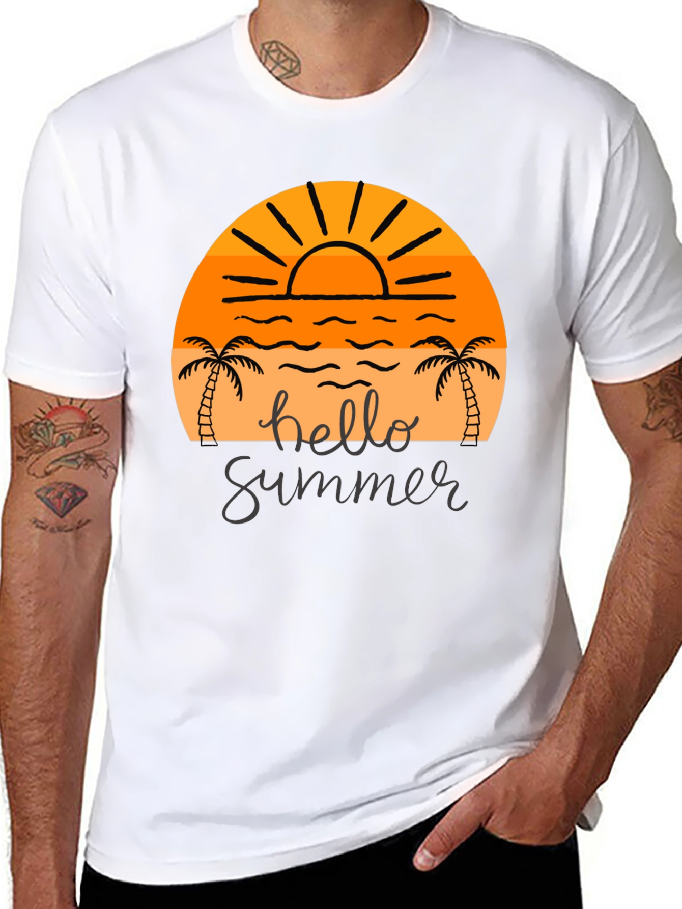 Hello Summer Graphic Tee - Black Cotton T-Shirt