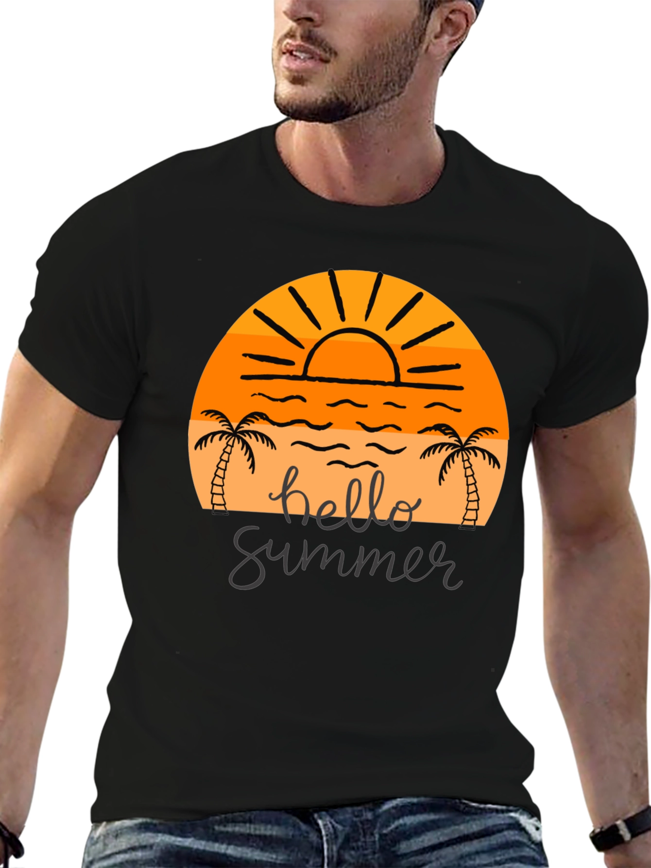 Hello Summer Graphic Tee - Black Cotton T-Shirt