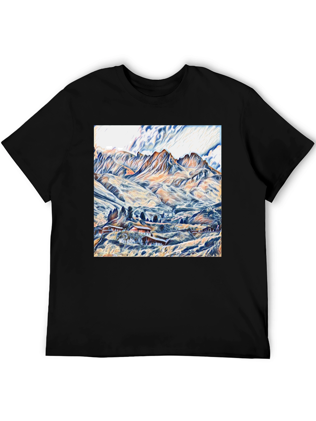 Mountain Landscape Graphic Tee - Stylish Black T-Shirt