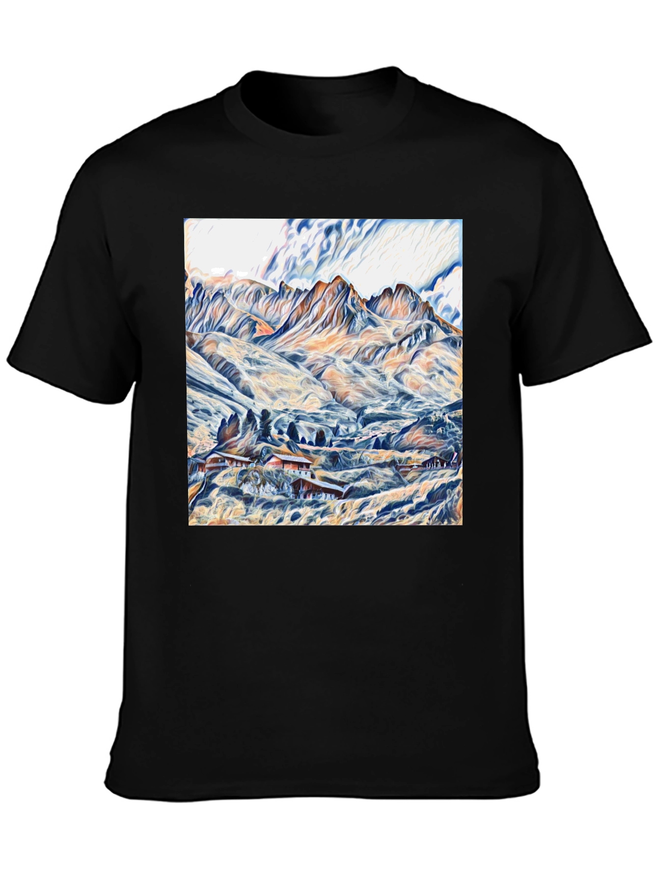 Mountain Landscape Graphic Tee - Stylish Black T-Shirt