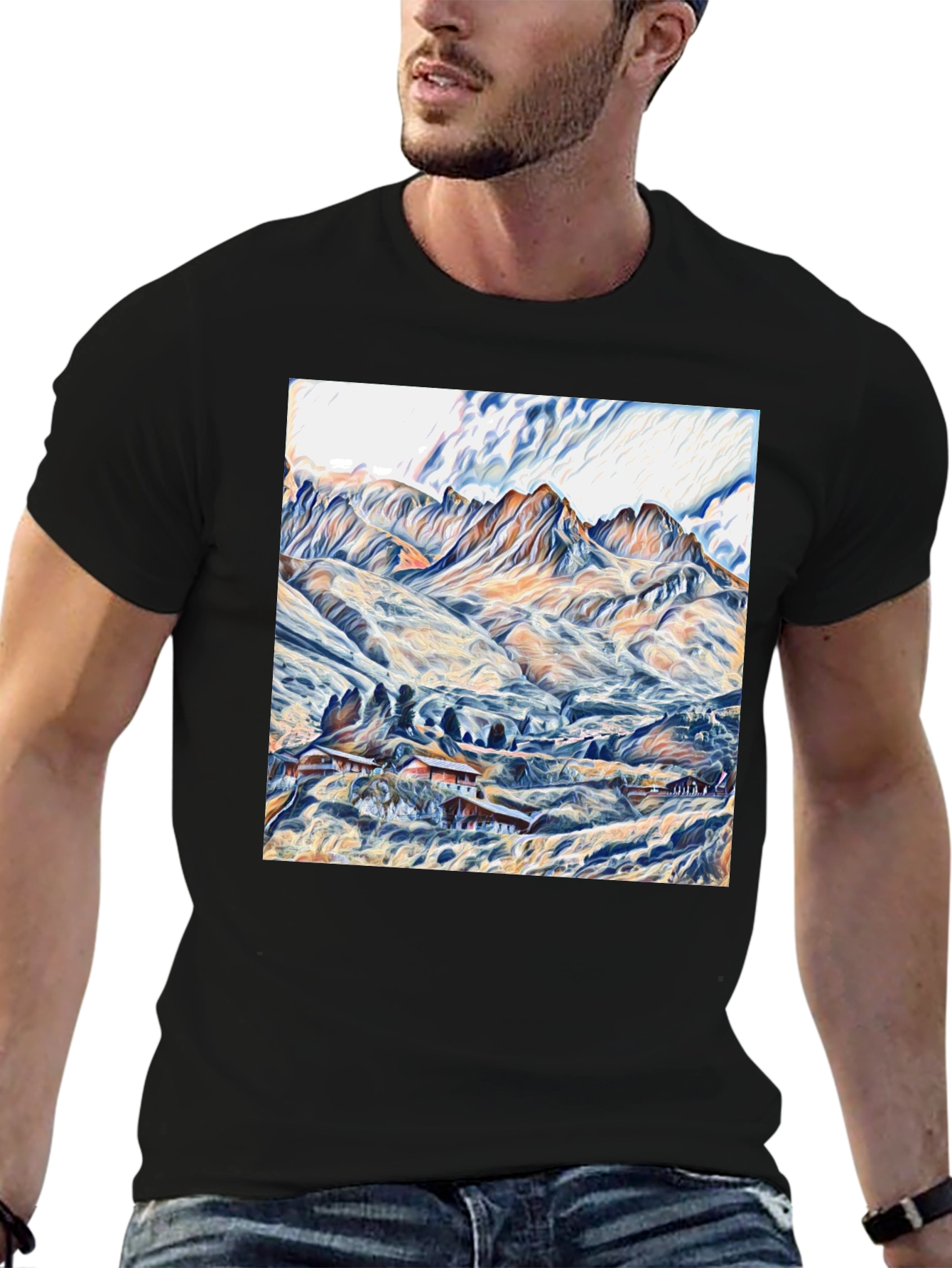 Mountain Landscape Graphic Tee - Stylish Black T-Shirt