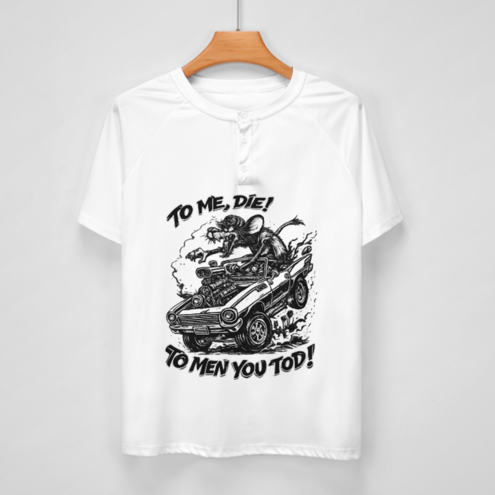 Vintage Rat Rod Muscle Car Graphic Tee, Retro Hot Rod Racing Shirt, Black And White Street Art Style T-Shirt, Classic Garage Culture Apparel(z744)
