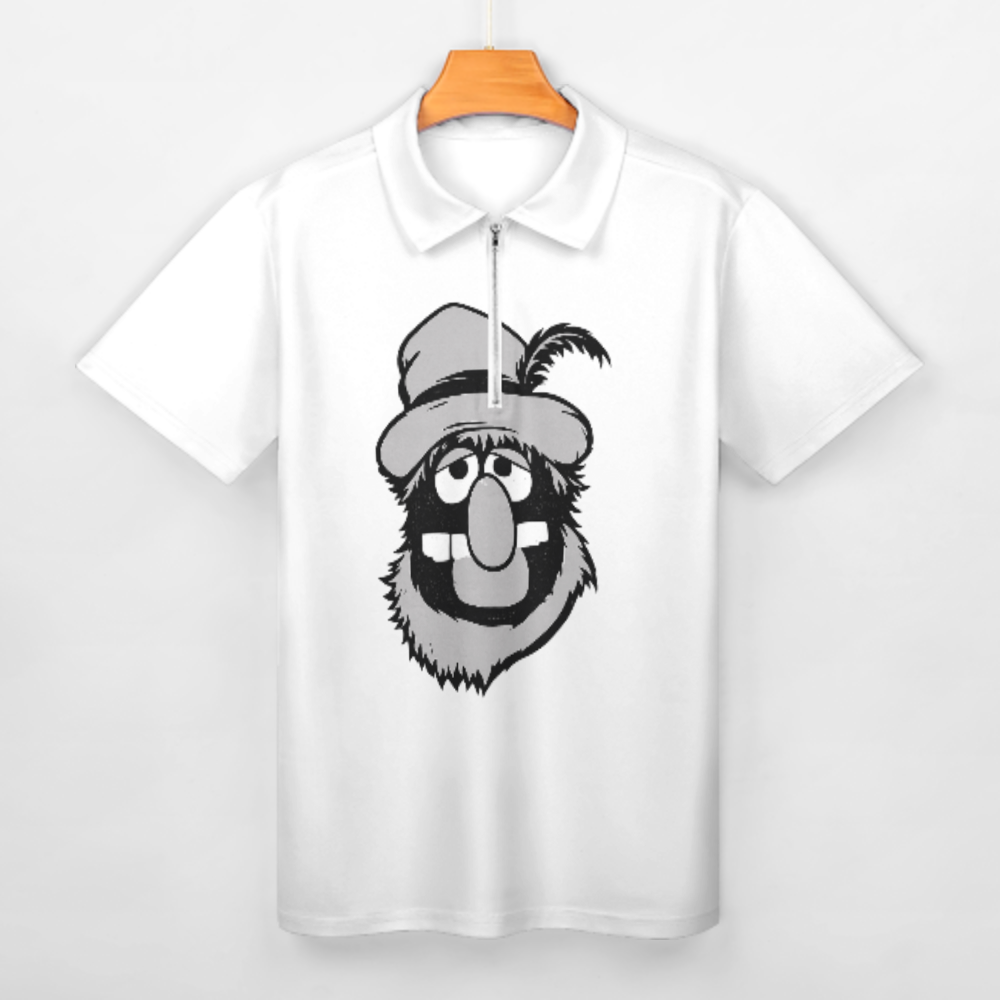 Vintage Cartoon Character Graphic Polo Shirt – Retro Funny Mascot Quarter Zip Casual Streetwear Tee(z768)