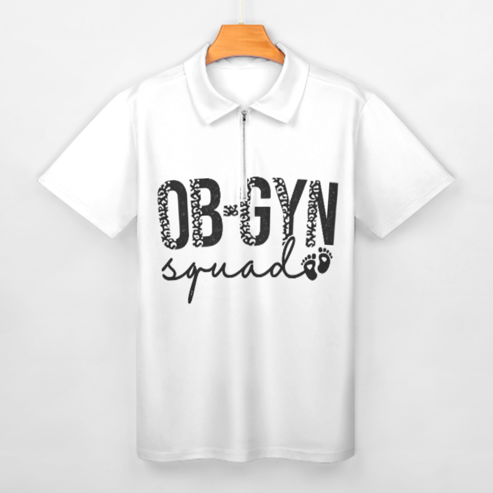 OB-GYN Squad Leopard Print Graphic Polo Shirt – Cute Medical Team Quarter Zip Casual Tee(z767)