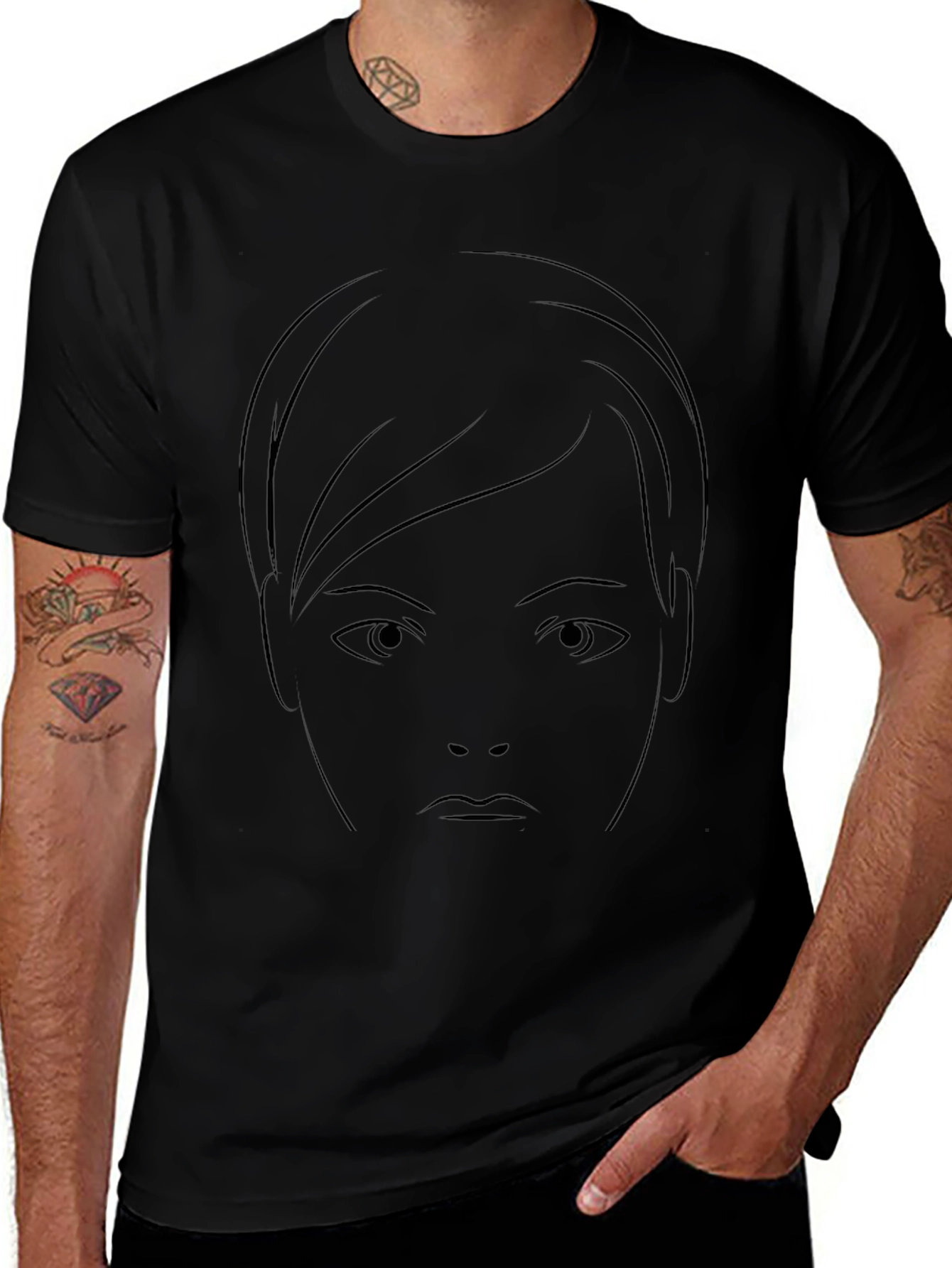 Minimalist Face Graphic Black T-Shirt
