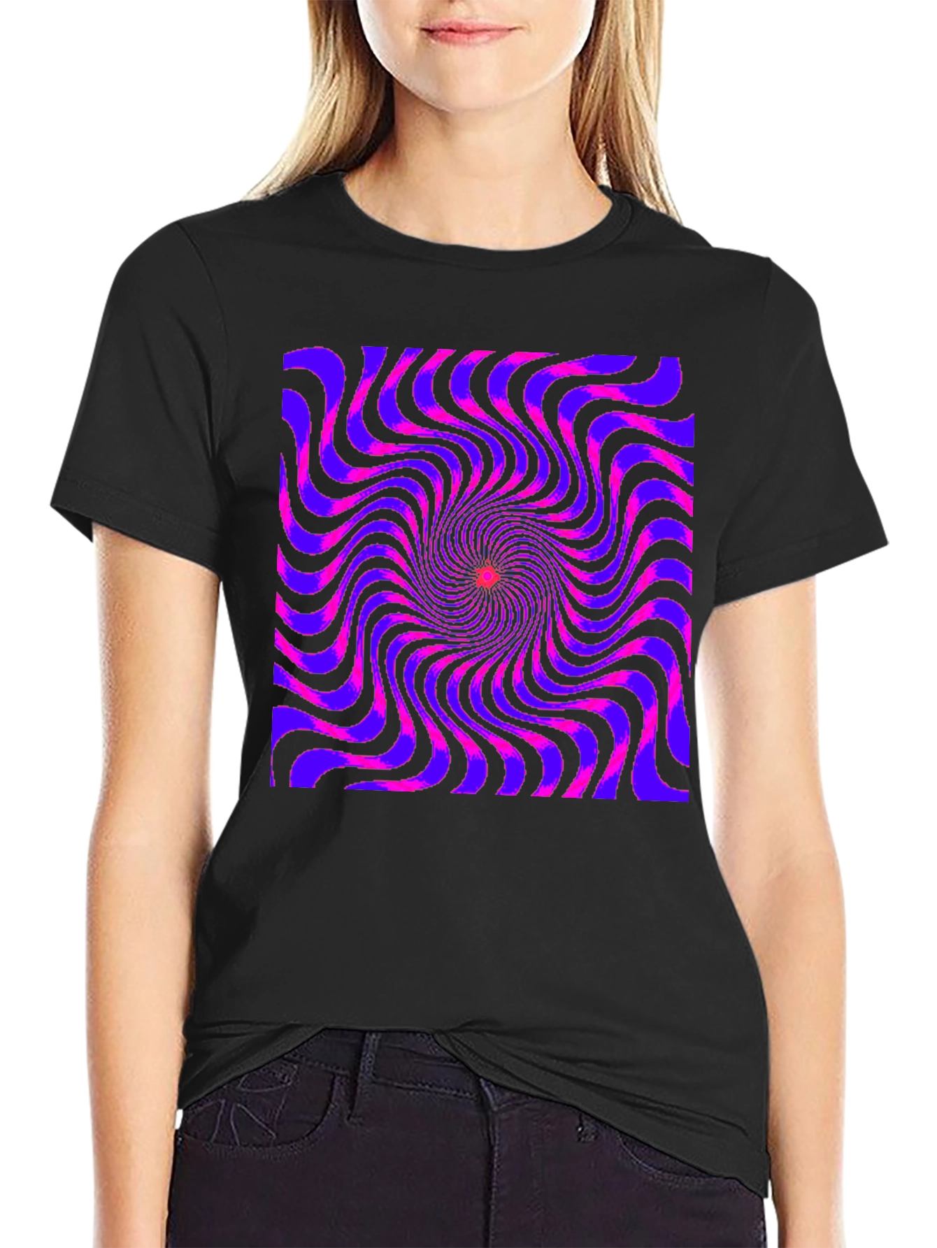 Optical Illusion Spiral Graphic Tee - Black