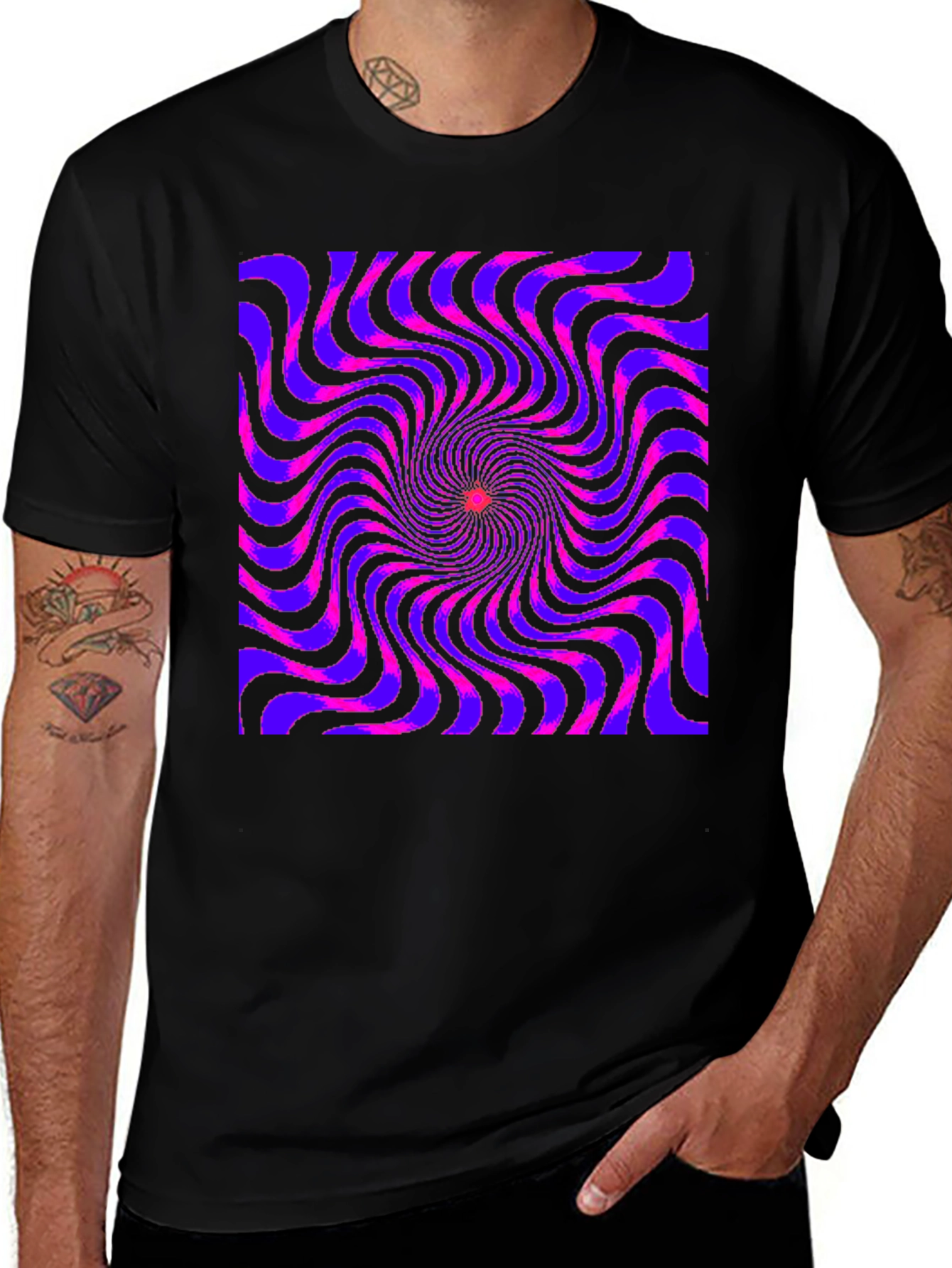 Optical Illusion Spiral Graphic Tee - Black