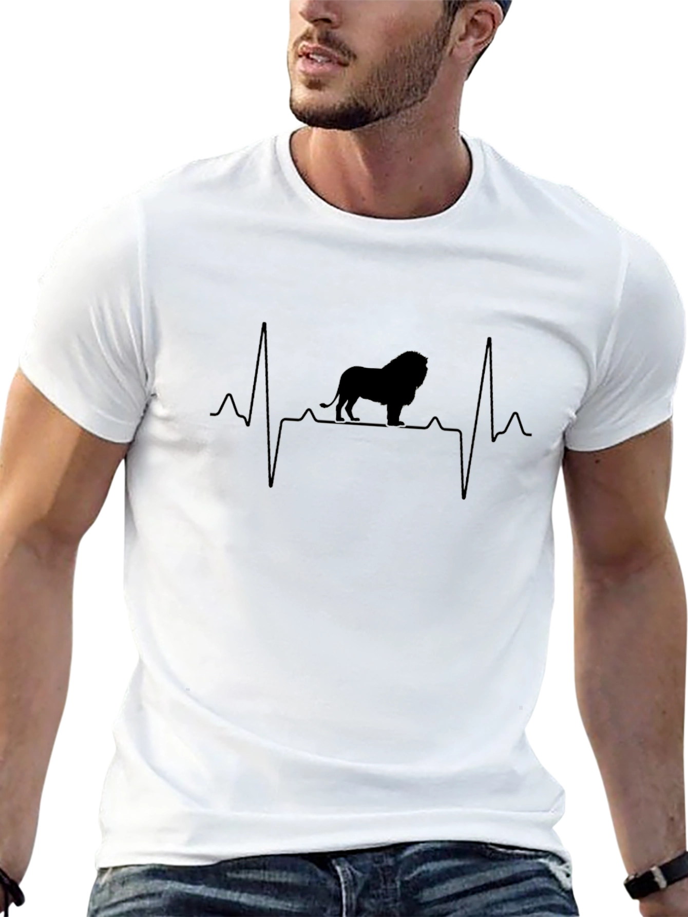 Lion Heartbeat Graphic Black T-Shirt