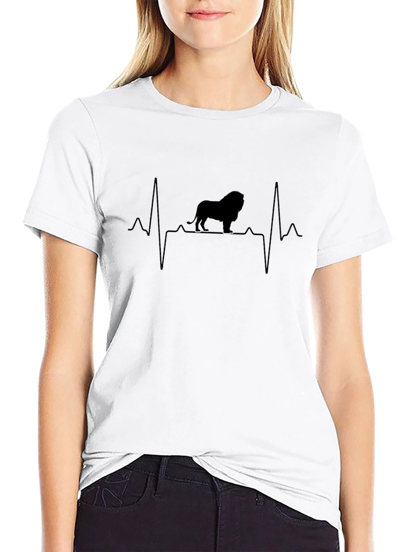 Lion Heartbeat Graphic Black T-Shirt