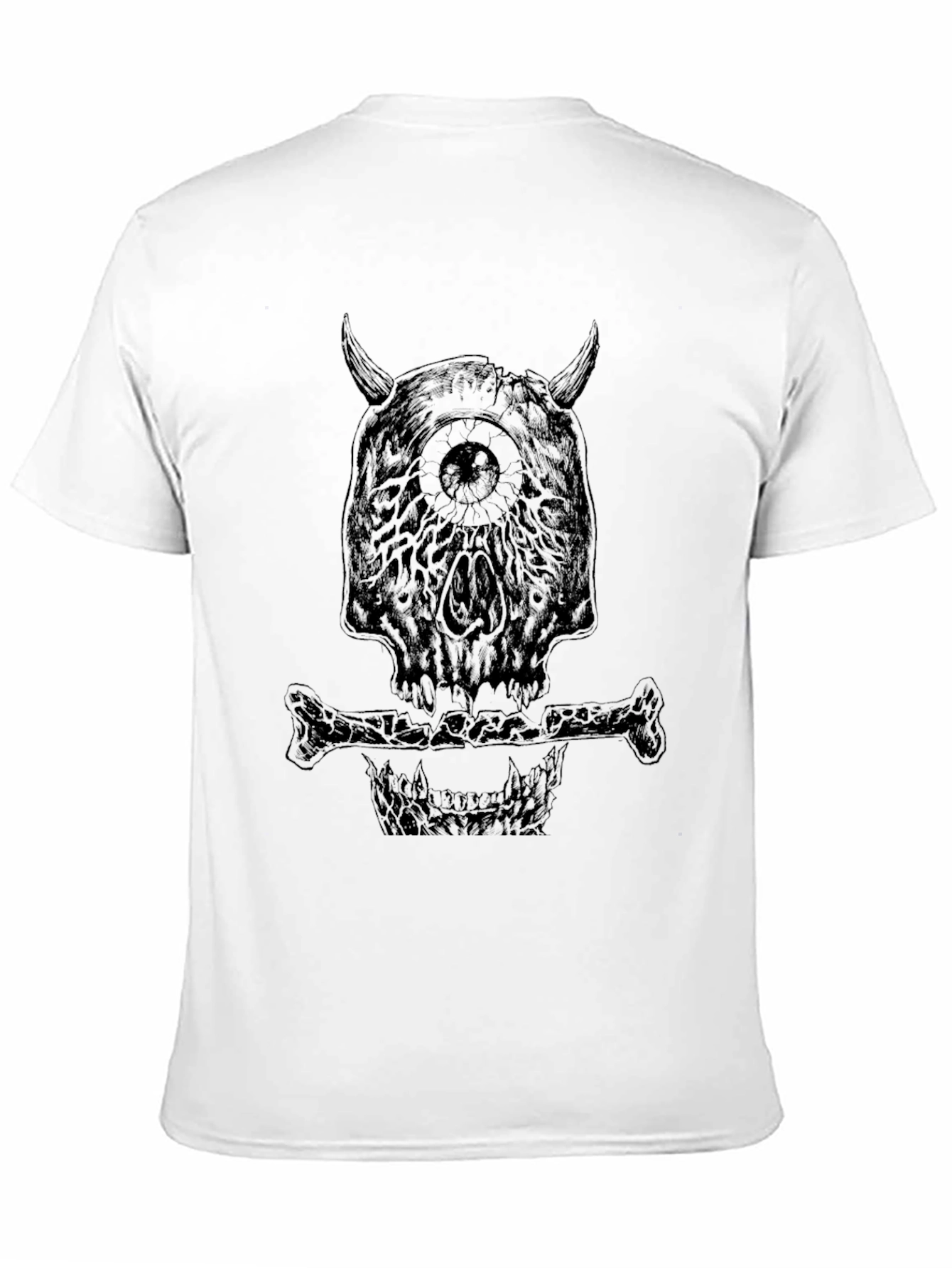 Monster Skull Graphic Tee - Black Crew Neck T-Shirt