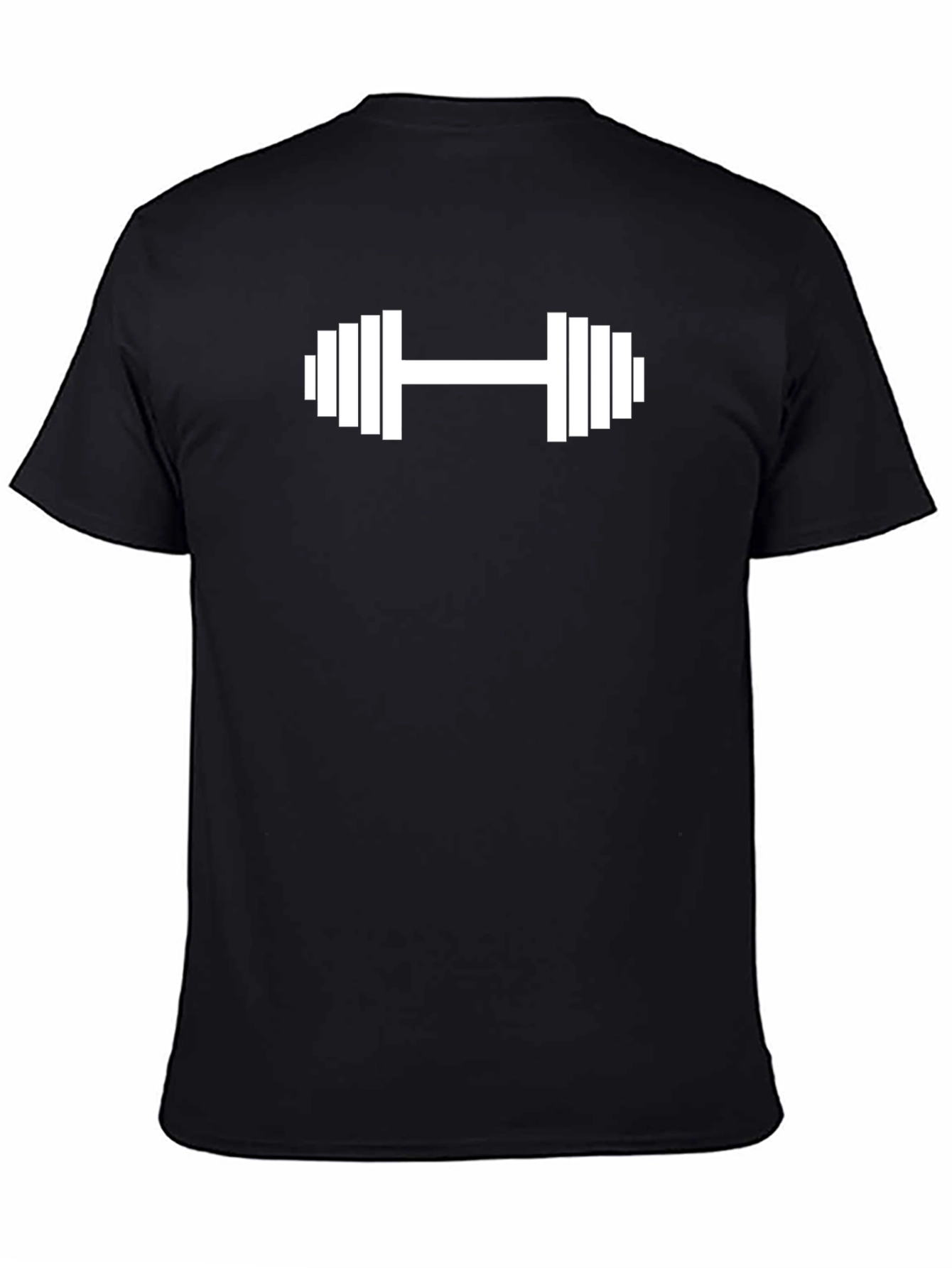 Black T-Shirt with White Dumbbell Graphic