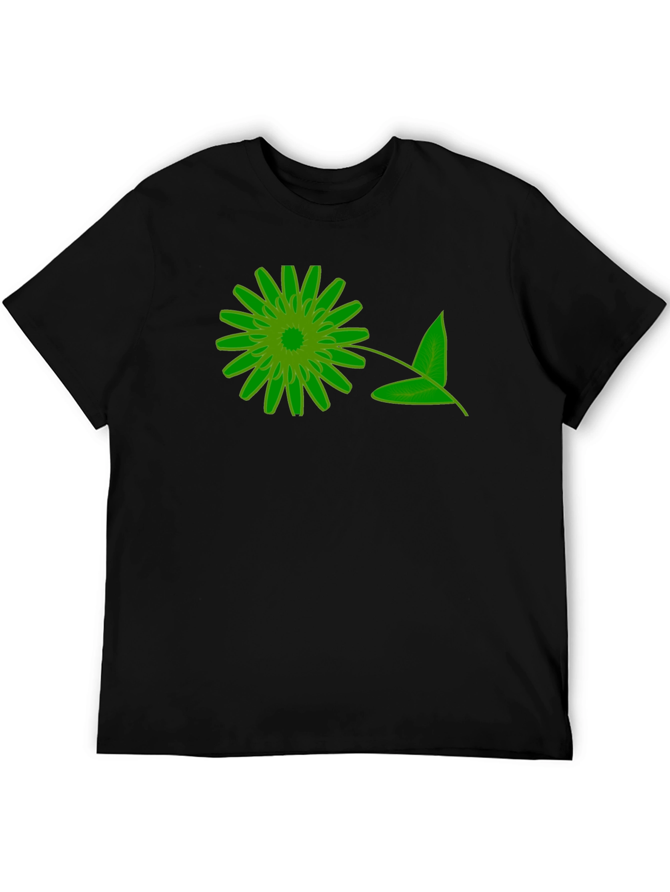Green Floral Graphic Black T-Shirt