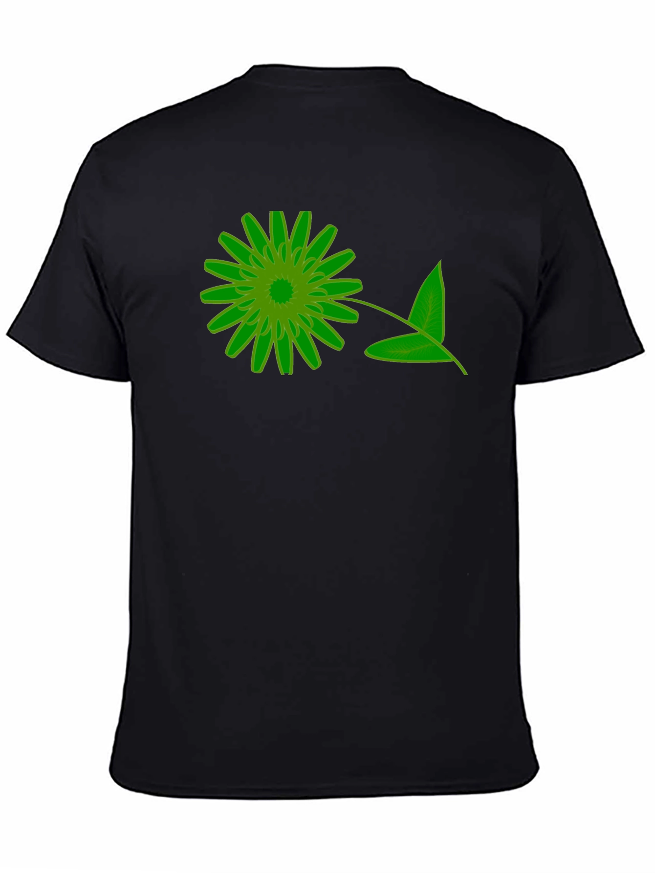 Green Floral Graphic Black T-Shirt